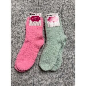 Extra Belleza Fuzzy Socks‎ 2 Pair Set Pink Mint Green WAEZ 10100 One Size NEW